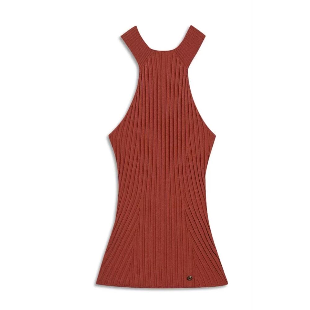 Ted Baker London Feoniix Knitted Halterneck Top Dark Red Ribbed Tank Size Small